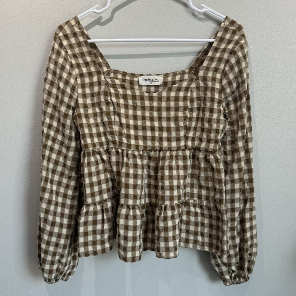 Impressions Gingham Blouse Size M